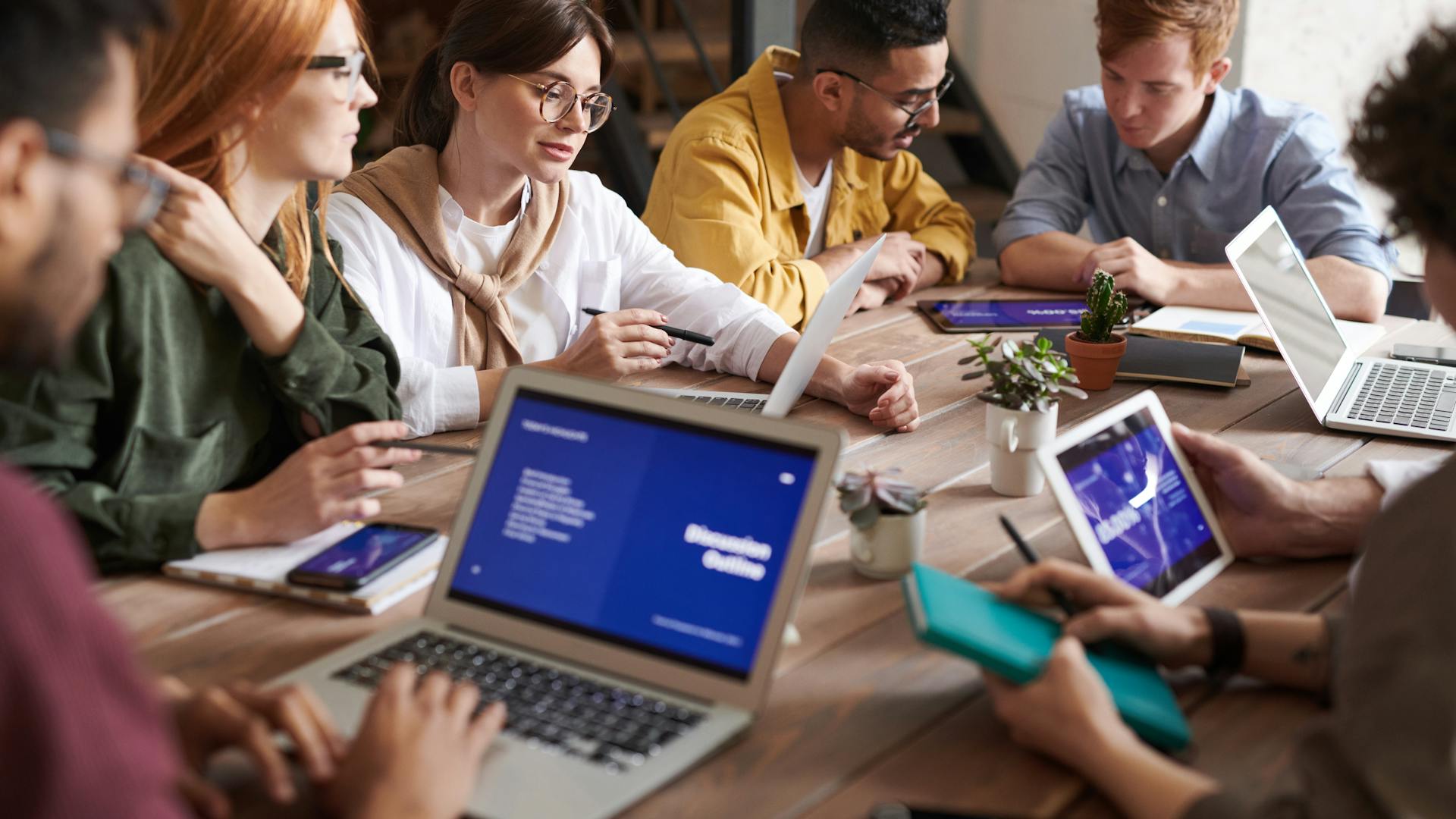 Modern office workspace with team collaboration